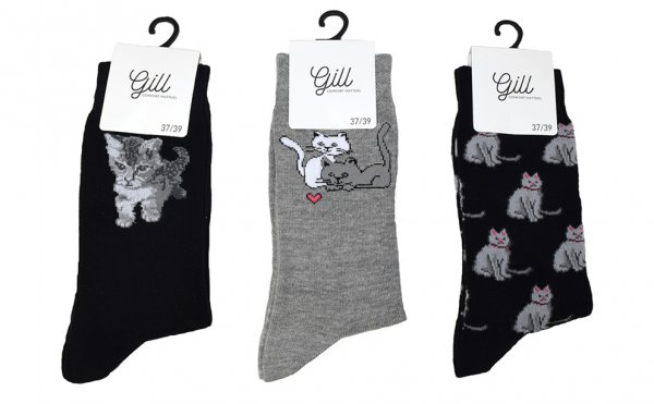 Gill Strumpa med kattmotiv och lös resår